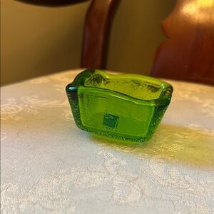 Amici hand blown recycled green art glass trinket dish, ring bowl